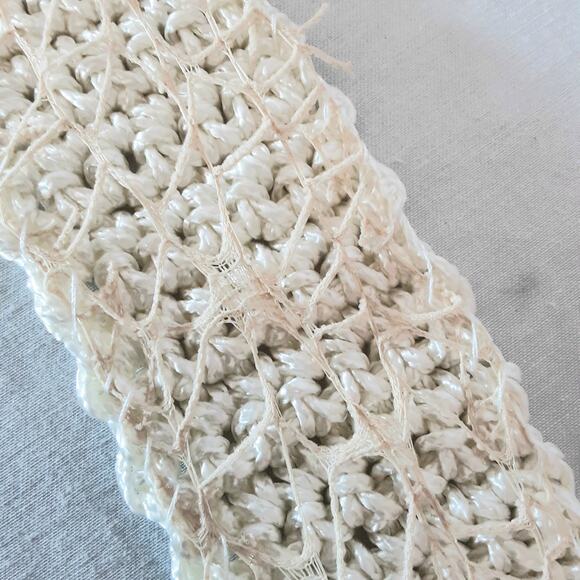Boho Hancrafted Crochet Cream Belt XL Waist Statement Buckle Beige Net Covering - Picture 9 of 10